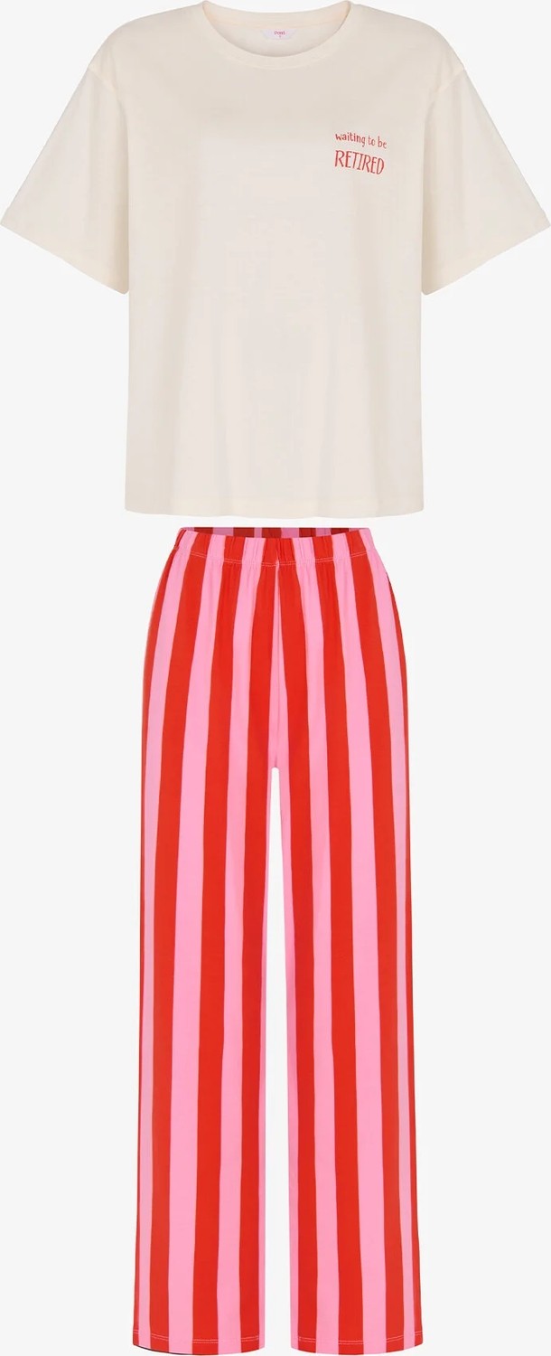 Penti Mercan Rengi Lazy Çizgili Kısa Kollu Pantolon Pijama Takımı görsel 4