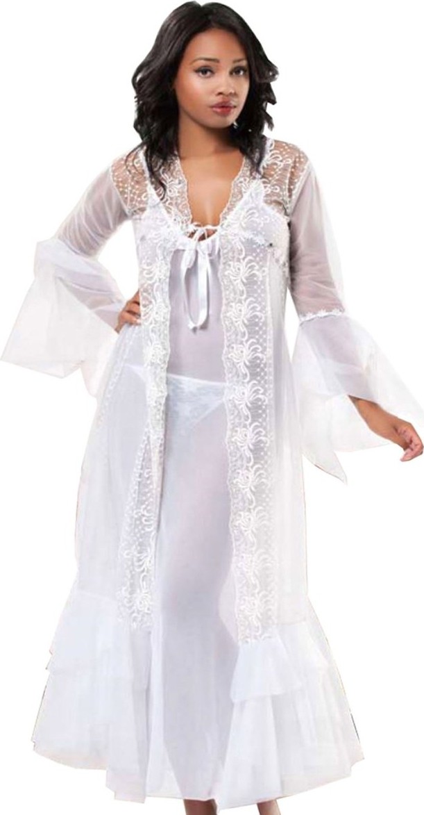 Ava Style Beyaz Dantelli Sabahlık & Gecelik Takım 2' Li - 1485 Ava