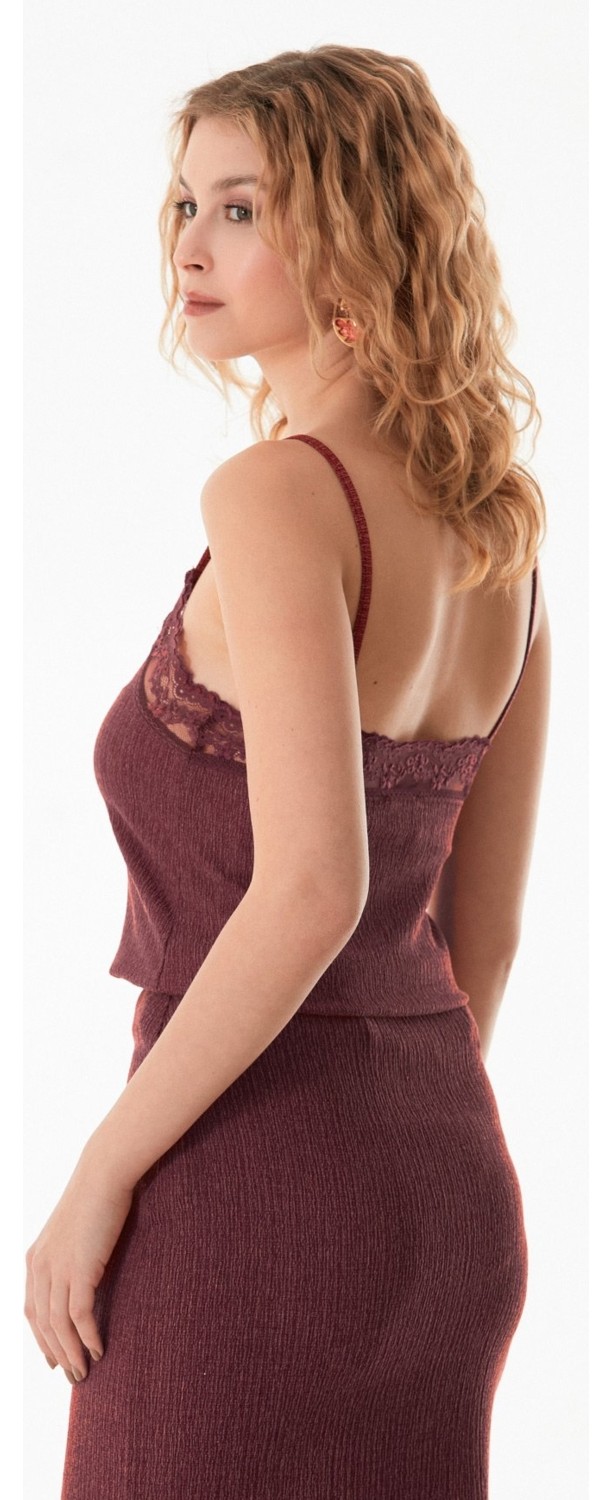 FullaModa Bürümcük Kumaş Dantelli Askılı Body görsel 4