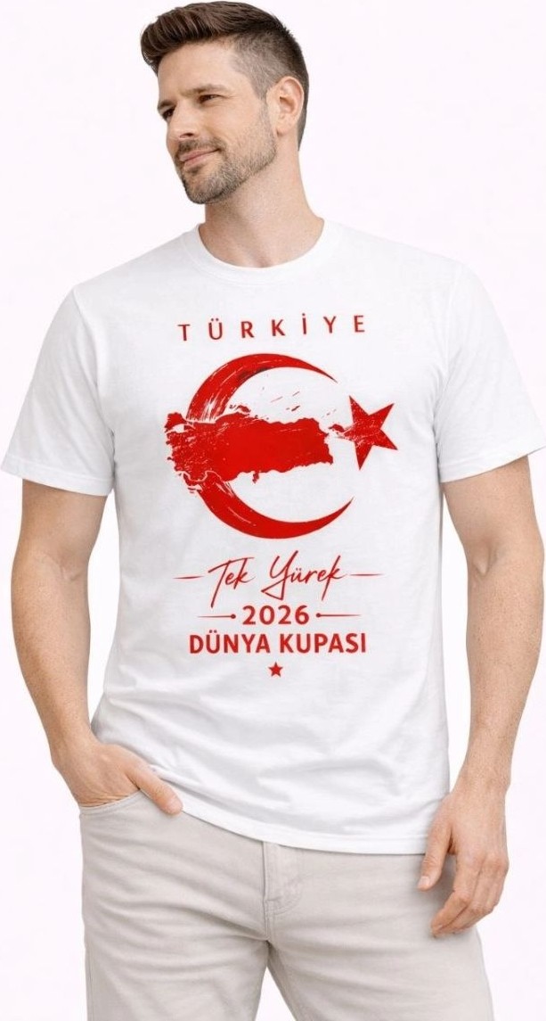 Fantastik Store Erkek Türkiye Ay Yıldız Baskılı Taraftar Forma T-Shirt - Beyaz