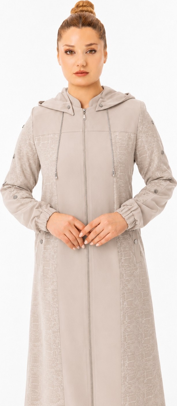 Zerenay Moda 5651 Cep Kısmı Desenli Kolu Düğme Detaylı Kapişonlu Zeren Baskı Garnili Krep Ferace#26# görsel 3