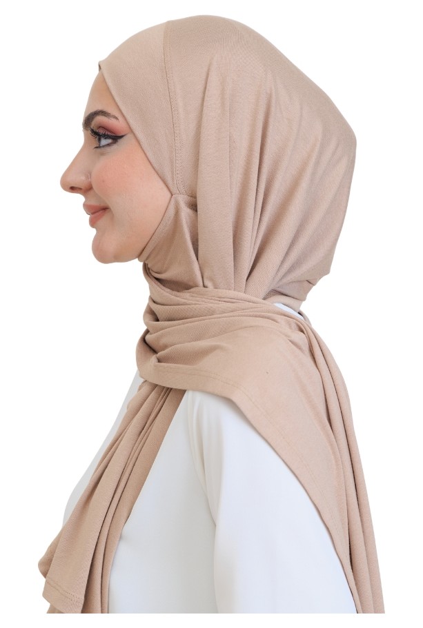 Modish Group Penye Boyun Kapamalı Şal Başörtü Hazır Giyim Turban Esnek Jersey Şal görsel 8