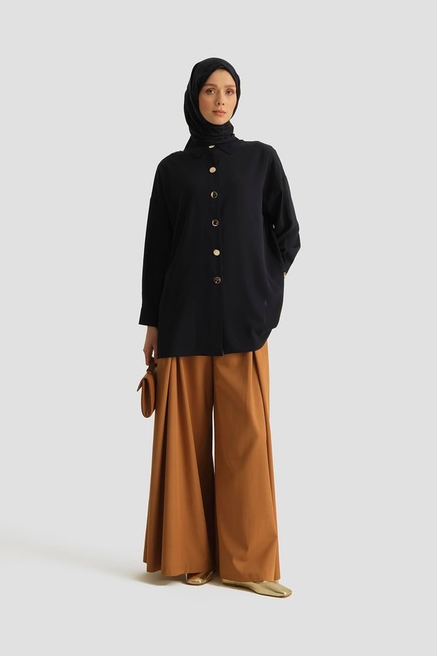 Armine Metal Düğmeli Oversize Tunik Lacivert görsel 4