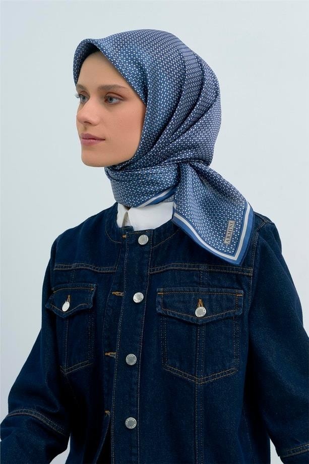 Armine Ipek Eşarp 2026 Yaz - 9528-80 Mavi Ekru Twill görsel 2