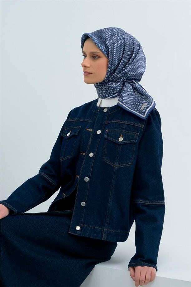 Armine Ipek Eşarp 2026 Yaz - 9528-80 Mavi Ekru Twill görsel 3