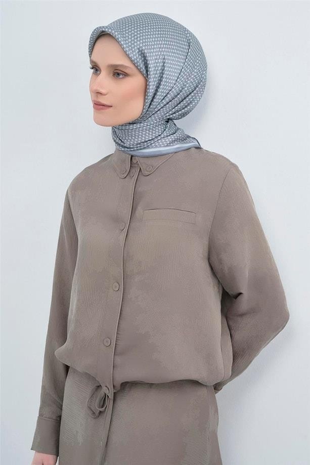 Armine Ipek Eşarp 2026 Yaz - 9528-80 Mavi Ekru Twill görsel 4