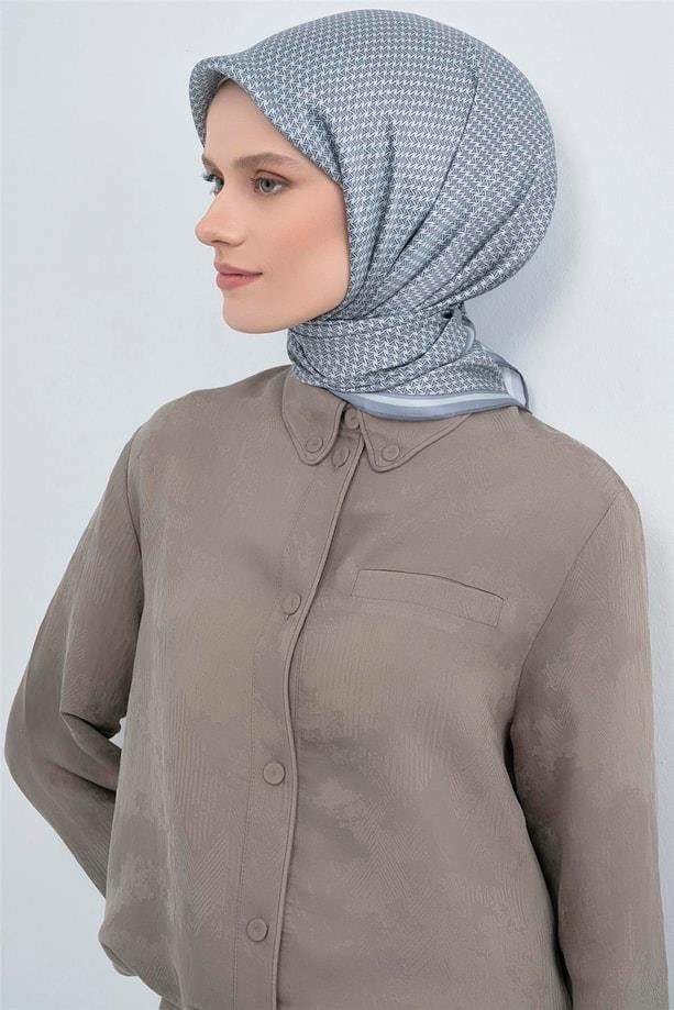 Armine Ipek Eşarp 2026 Yaz - 9528-80 Mavi Ekru Twill görsel 5