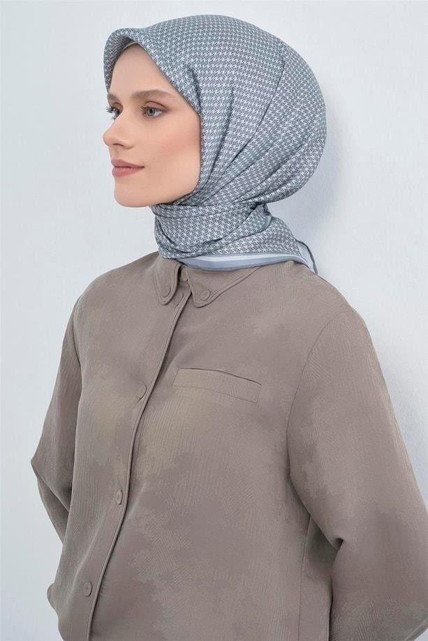 Armine Ipek Eşarp 2026 Yaz - 9528-80 Mavi Ekru Twill görsel 6