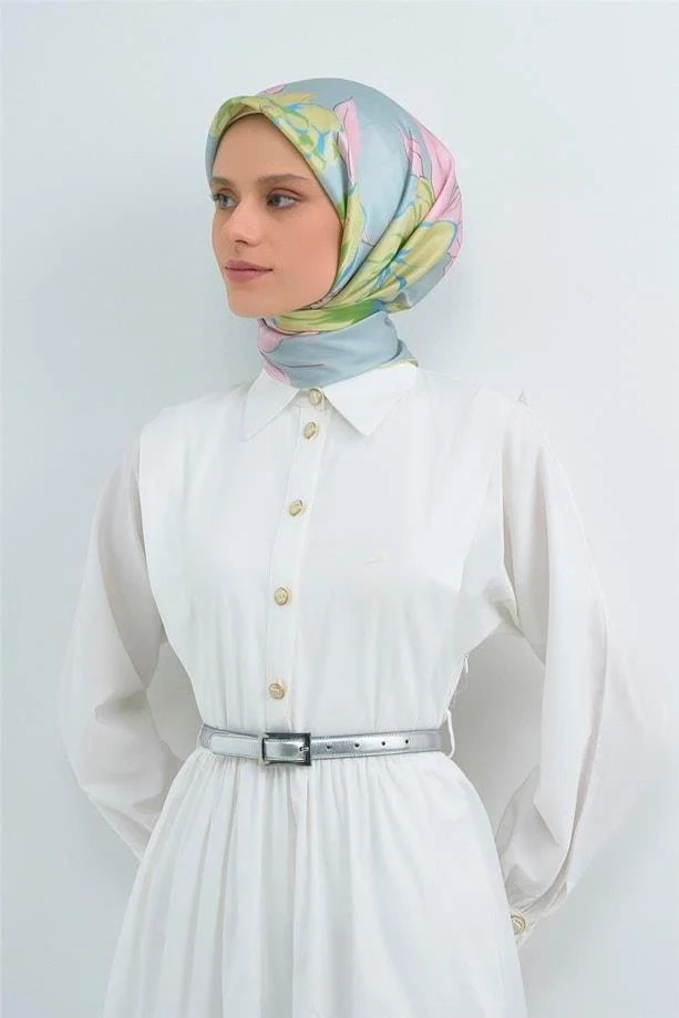 Armine Ipek Eşarp 2026 Yaz - 9509-80 Buz Mavi Twill
