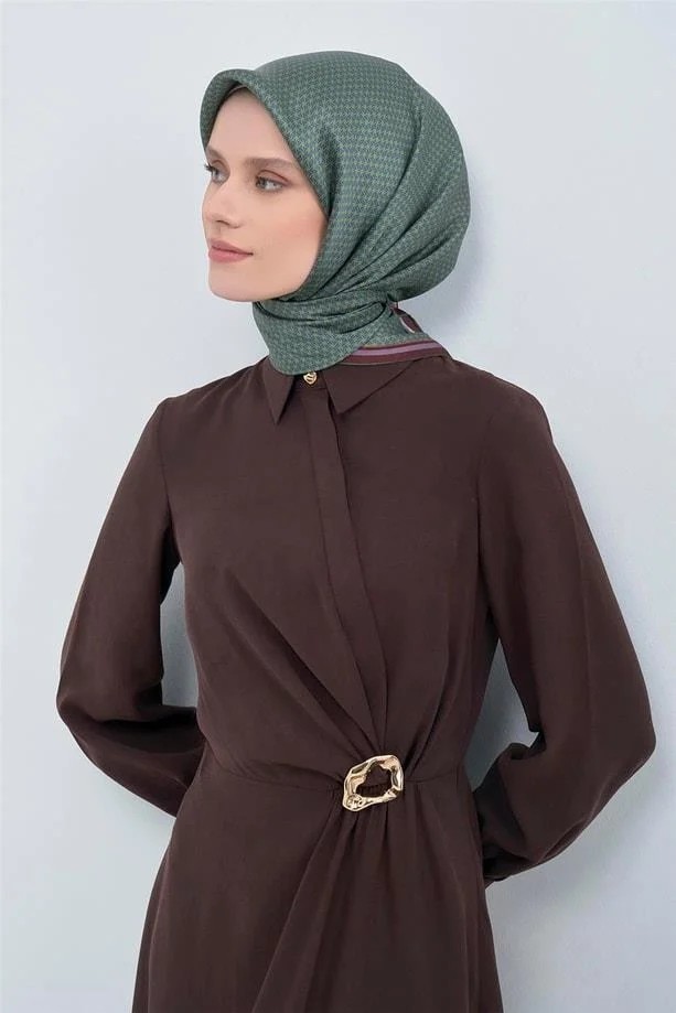 Armine Ipek Eşarp 2026 Yaz - 9528-80 Mavi Ekru Twill görsel 7