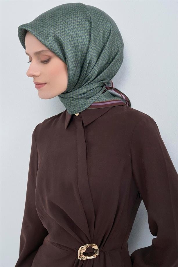 Armine Ipek Eşarp 2026 Yaz - 9528-80 Mavi Ekru Twill görsel 8