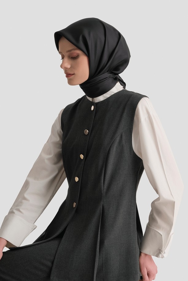 Armine Siyah Renk Twill Ipek Eşarp 0010D05 - 01 görsel 3