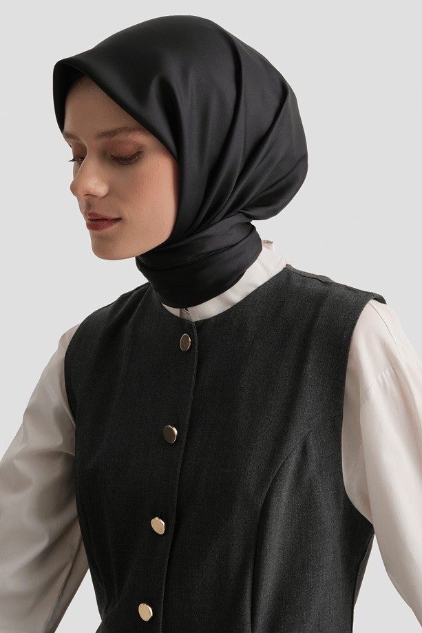 Armine Siyah Renk Twill Ipek Eşarp 0010D05 - 01 görsel 4