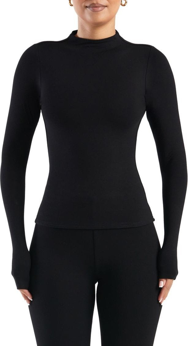 Lady Hazal Beyaz Darkalıp Slimfit Soft Touch Mock Neck Finger Detail Parmak Detaylı Tesettür Body