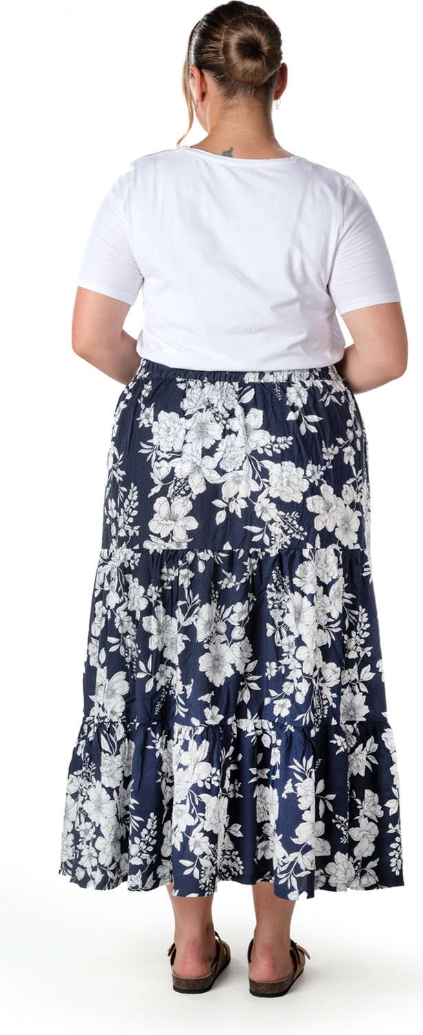 Stil Diva Büyük Beden Çiçek Desenli Beli Listekli Bileli Uzun Etek T-14 görsel 6