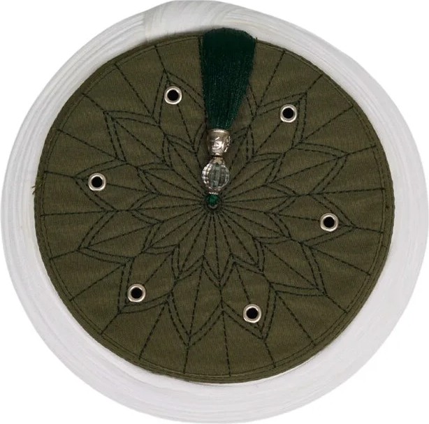 Sarıkhane Çocuk Imam Sarığı - Beyaz Kumaş - Yeşil Takke-Düz Sarım-Kapsüllü-4 Metre görsel 4