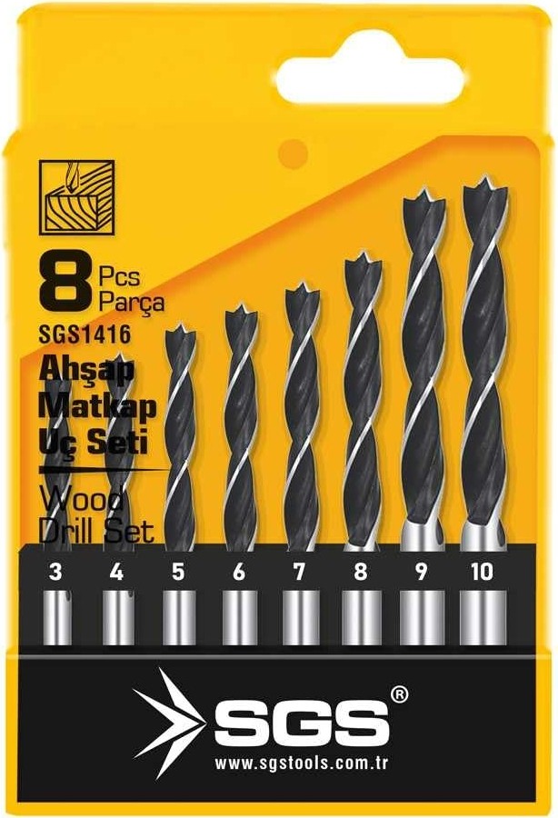 Aesco 8 Parça Ahşap Matkap Uç Seti (3-4-5-6-7-8-9-10) SGS1416