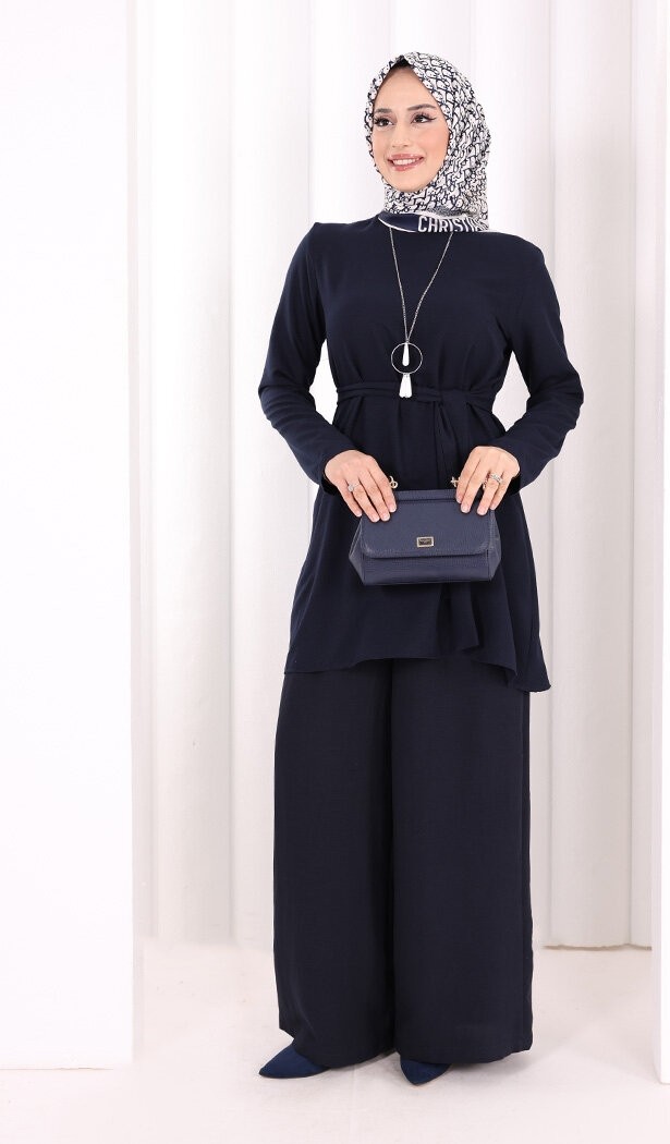Bym Fashion Kolyeli Tunik Pantolon Takım 8027 Vizon görsel 6