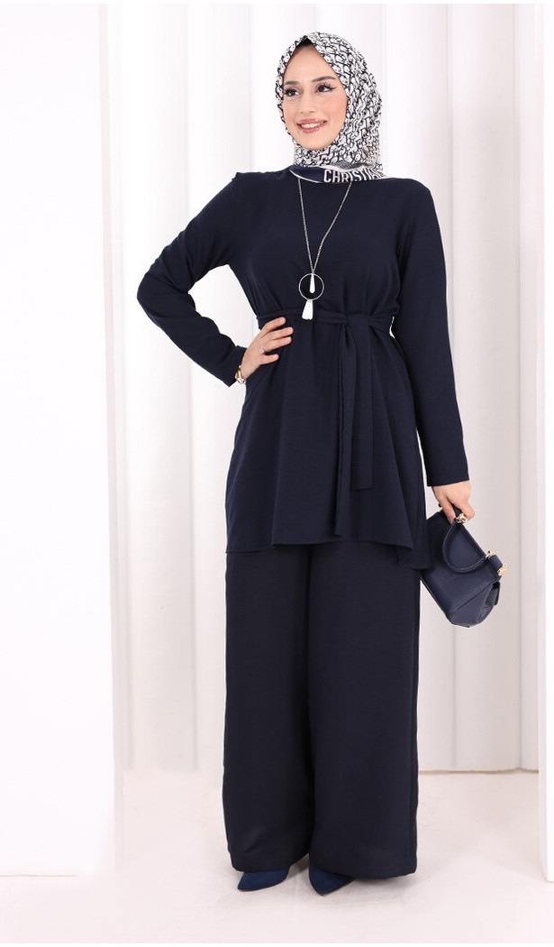 Bym Fashion Kolyeli Tunik Pantolon Takım 8027 Vizon görsel 7