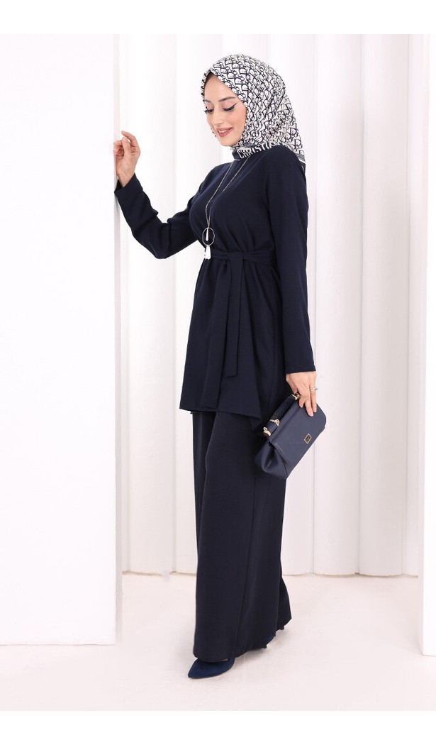 Bym Fashion Kolyeli Tunik Pantolon Takım 8027 Vizon görsel 8