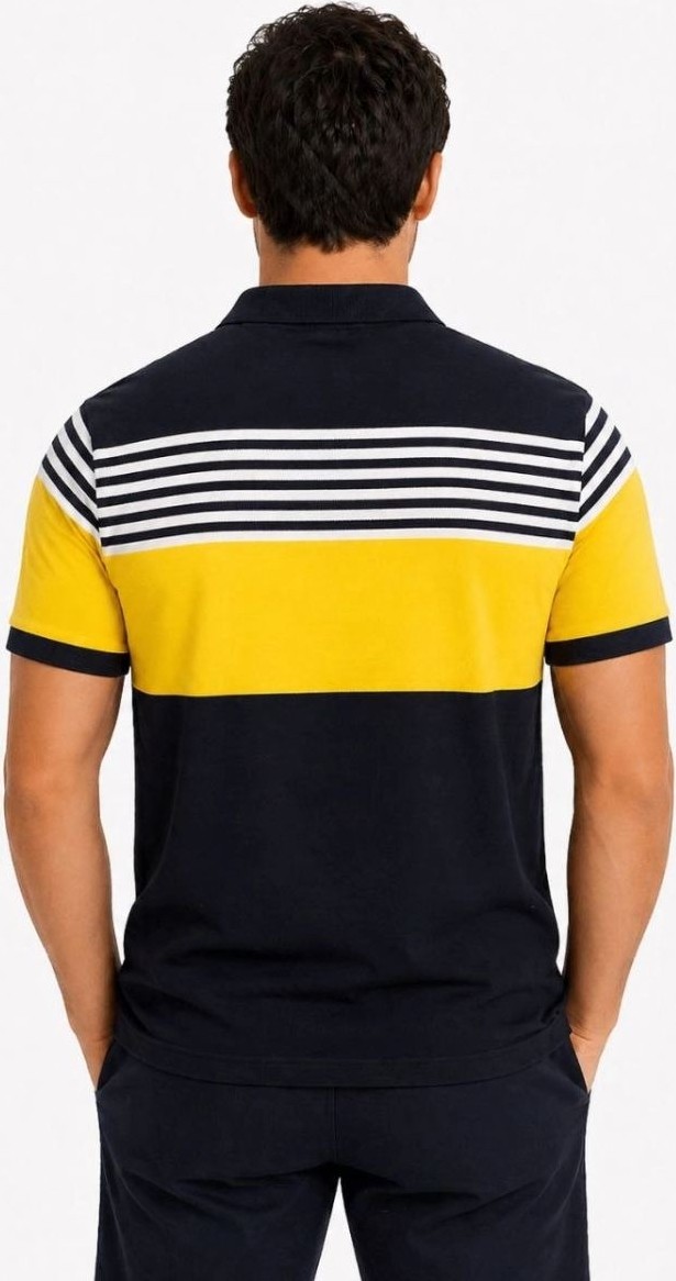 Fantastik Store Erkek Pike Kumaş Çizgili Polo Yaka Tişört Kısa Kol Yazlık T-Shirt - Lacivert görsel 2