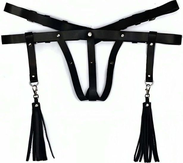 Aesco Deri Iç Giyim Püsküllü Tanga Harness - BRF439