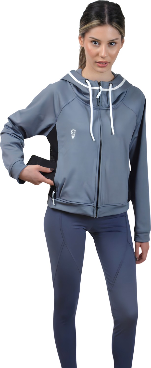 Lioness Activewear Lacivert Kadın Crop Sweatshirt Fermuarlı Sırt Dekolteli Kapüşonlu Eşofman Üstü