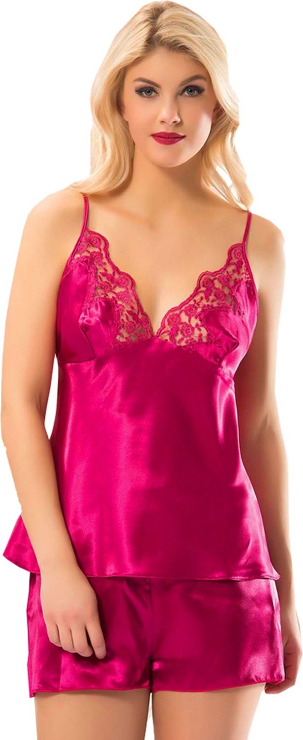 Sistina Zengezur Fuşya Saten Babydoll Şortlu Takım - 297 - Beden S/m