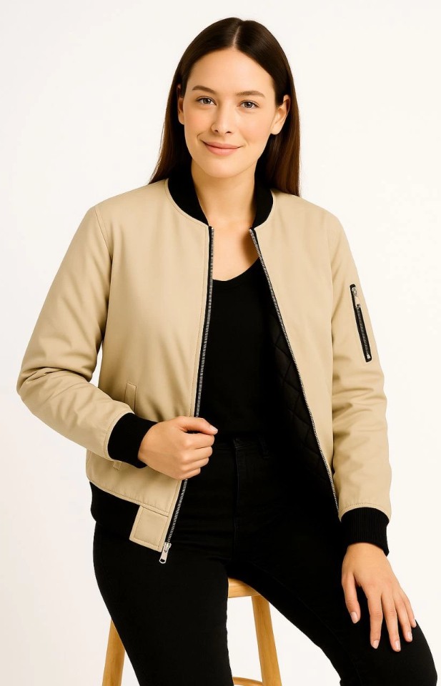Veraura Lifestyle Içi Astarlı Fermuarlı Bomber Mont Ceket - Bej görsel 2