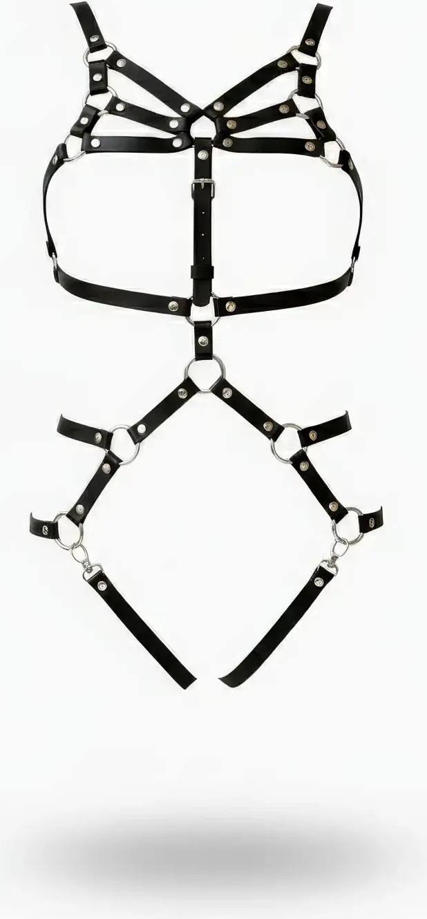Motto10 Butik HDY MOTTO10 Butik Siyah Body Harness Deri Çoklu Kemer Tokalı Vücut Aksesuarı - APFT724 görsel 3