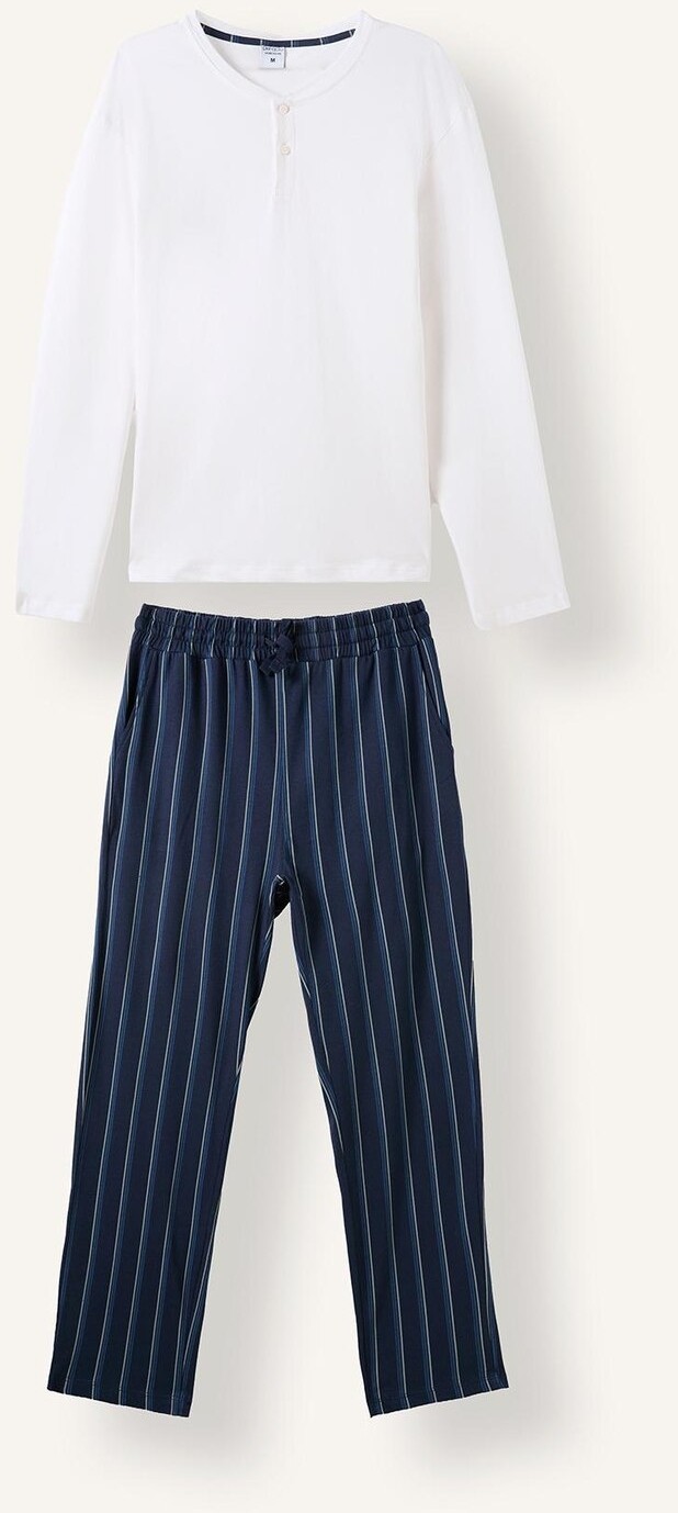 DeFacto %100 Pamuk New Regular Fit Uzun Kollu Düğme Detaylı Üst Çizgili Alt 2'li Pijama Takımı H7607AX26AU görsel 8