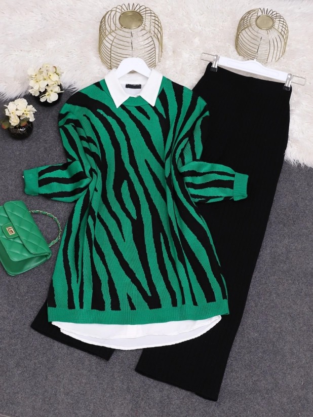 White Lily Boutique Zebra Desen Örme Tunik
