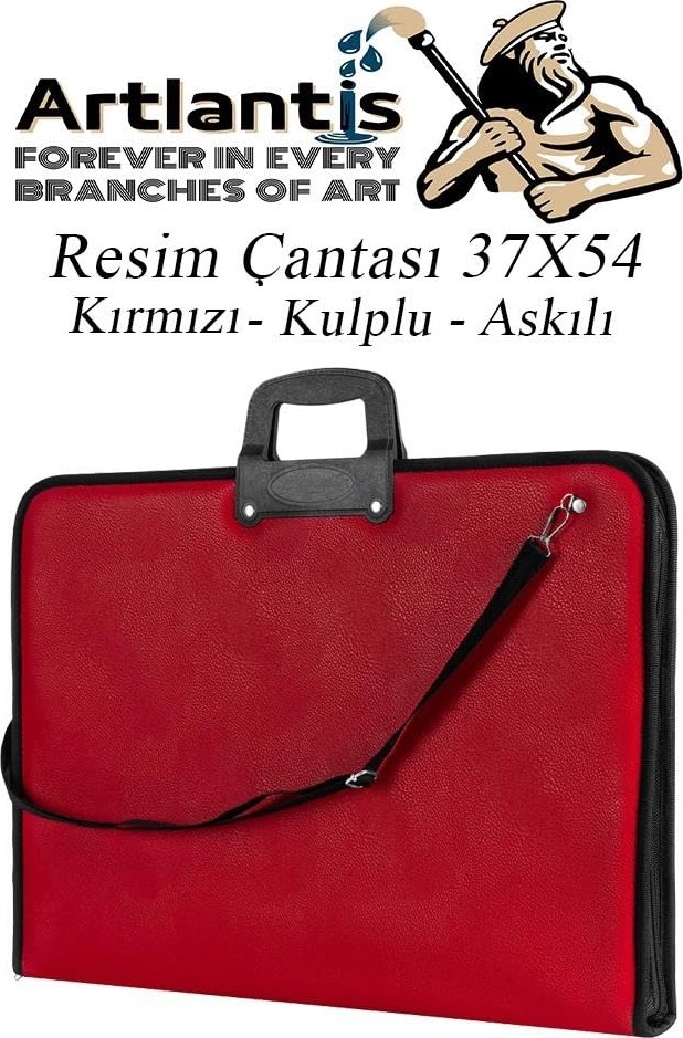 Esranın Dünyası Kırmızı Resim Çantası Fermuarlı Kulplu 37X54 cm 1 Adet Teknik Resim Dosya Çantası 35X50 cm Askılı Proje Çantası Okul Sınıf görsel 2
