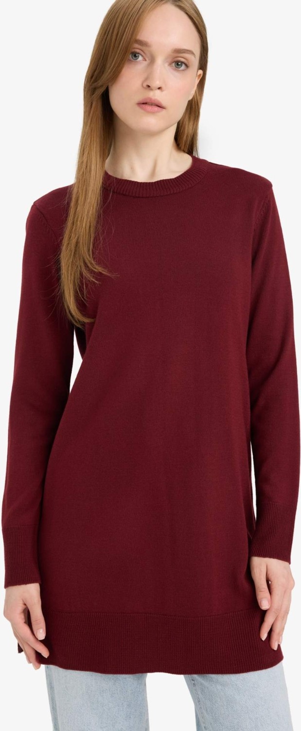 DeFacto Regular Fit Bisiklet Yaka Yırtmaçlı Basic Düz Triko Kazak Tunik H3431AZ25WN