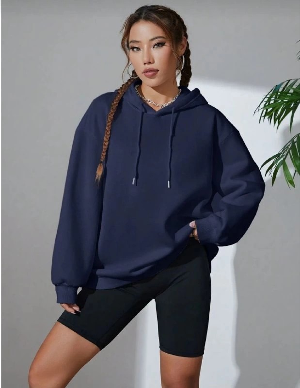 Tarz Yeri Kadın Kapüşonlu Kanguru Cepli 3 Iplik Pamuklu Oversize Hoodie Sweatshirt - Lacivert