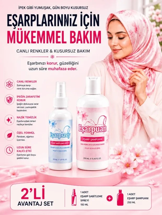 Eşarpuan Axodine Eşarpuan/Eşarpsrey Leke Çıkaran İpek Şal Eşarp Şampuanı ve Anında Sabitleyen Eşarp Spreyi 2'li Paket
