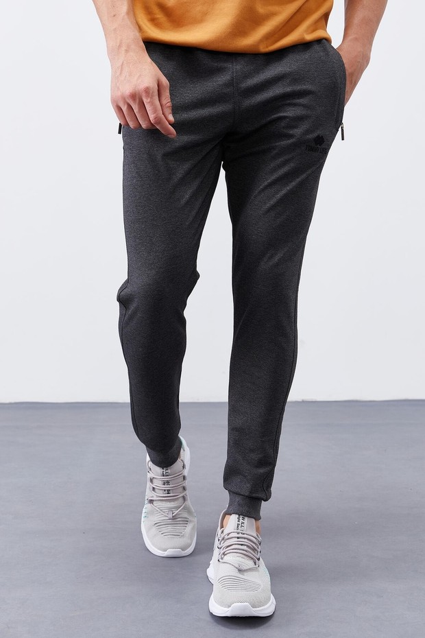 Tommy Life Siyah Fermuar Cepli Dar Kalıp Jogger Erkek Eşofman Alt - 84343 görsel 3