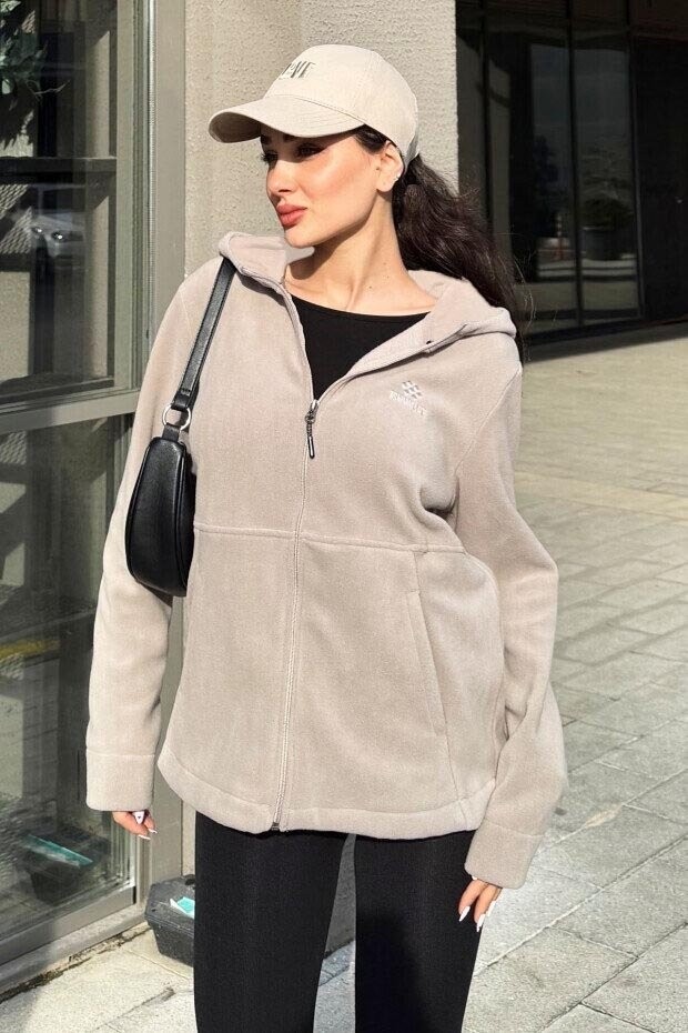 Tommy Life Çağla Kapüşonlu Fermuarlı Rahat Form Kadın Polar Sweatshirt - 97233