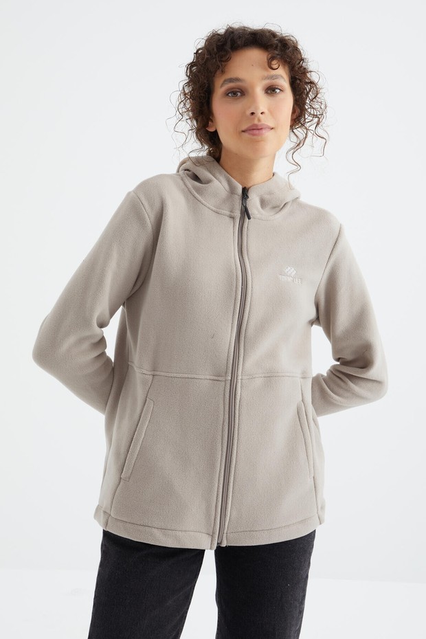 Tommy Life Fiesta Kapüşonlu Fermuarlı Rahat Form Kadın Polar Sweatshirt - 97233 görsel 7