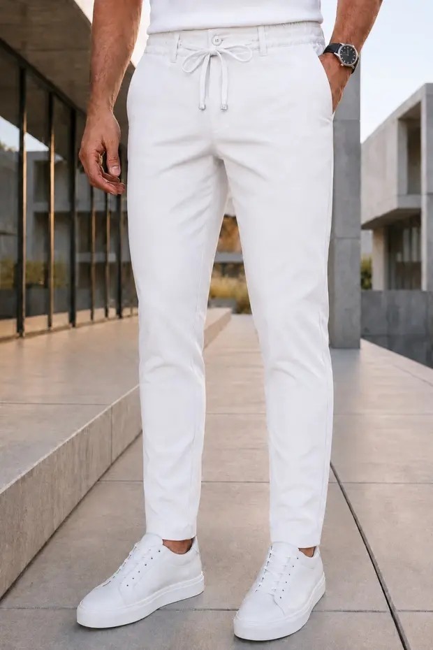 Modamesto Erkek Antrasit Slim Fit Likralı Beli Lastikli Bağcıklı Yan Cep Jogger Kumaş Pantolon görsel 5