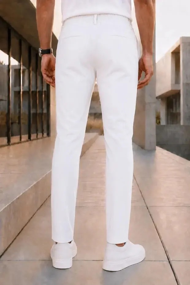 Modamesto Erkek Antrasit Slim Fit Likralı Beli Lastikli Bağcıklı Yan Cep Jogger Kumaş Pantolon görsel 6