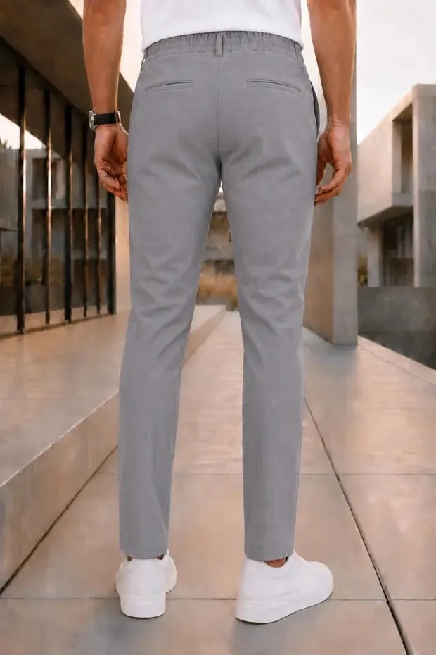 Ser Joven Erkek Siyah Slim Fit Likralı Beli Lastikli Bağcıklı Yan Cep Jogger Kumaş Pantolon görsel 4