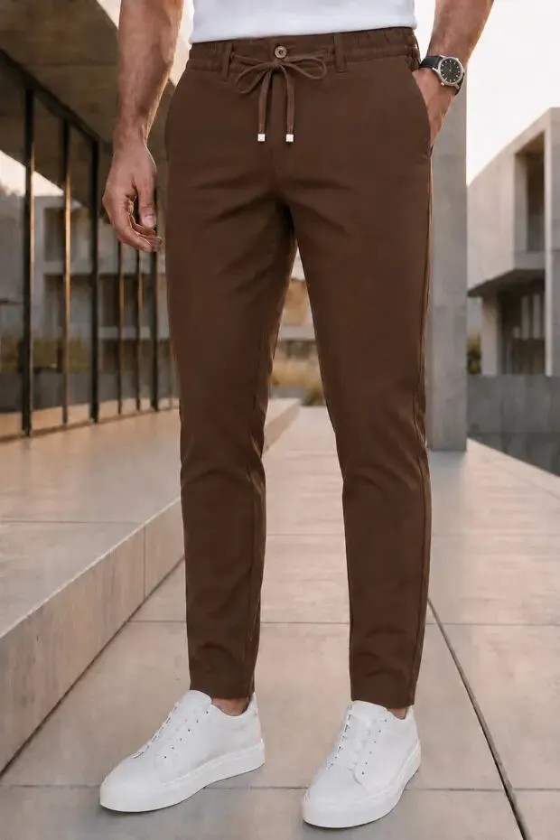 Ser Joven Erkek Siyah Slim Fit Likralı Beli Lastikli Bağcıklı Yan Cep Jogger Kumaş Pantolon görsel 7
