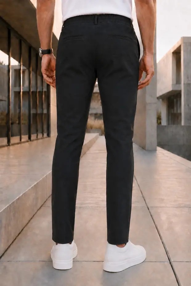 Ser Joven Erkek Siyah Slim Fit Likralı Beli Lastikli Bağcıklı Yan Cep Jogger Kumaş Pantolon görsel 6