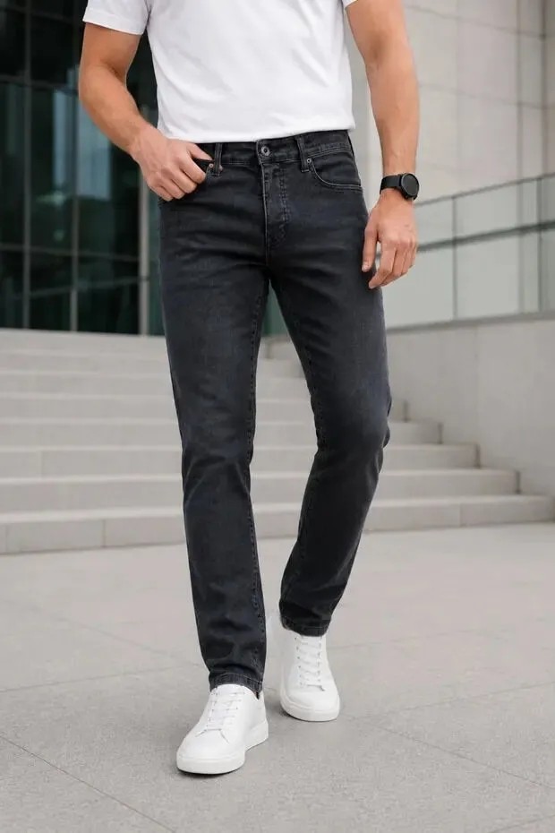 Modamesto Erkek Siyah Slim Fit Likralı Dar Paça Kot Pantolon görsel 2