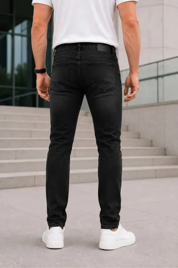 Modamesto Erkek Siyah Slim Fit Likralı Dar Paça Kot Pantolon görsel 3