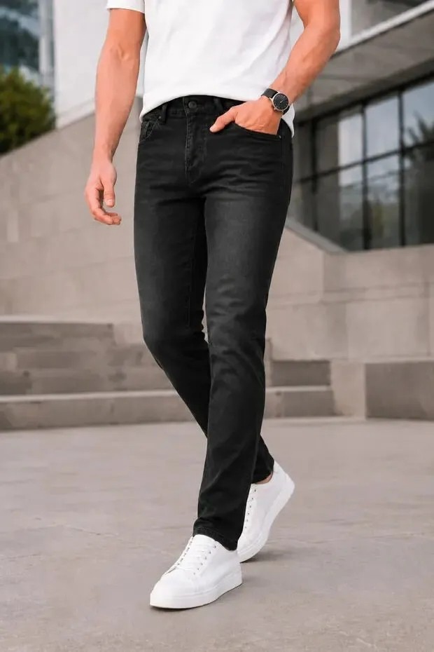 Modamesto Erkek Siyah Slim Fit Likralı Dar Paça Kot Pantolon görsel 4