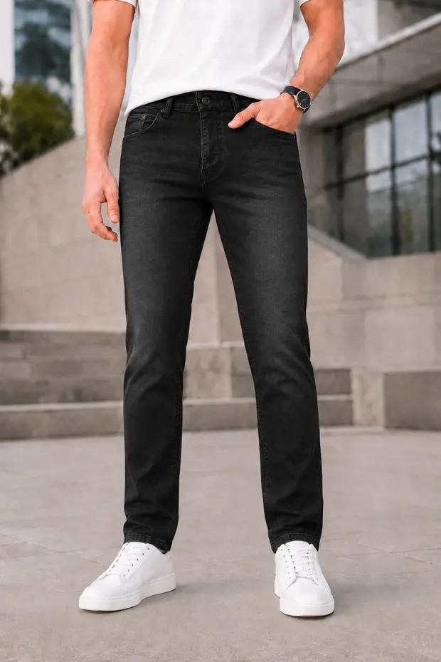 Modamesto Erkek Siyah Slim Fit Likralı Dar Paça Kot Pantolon görsel 5
