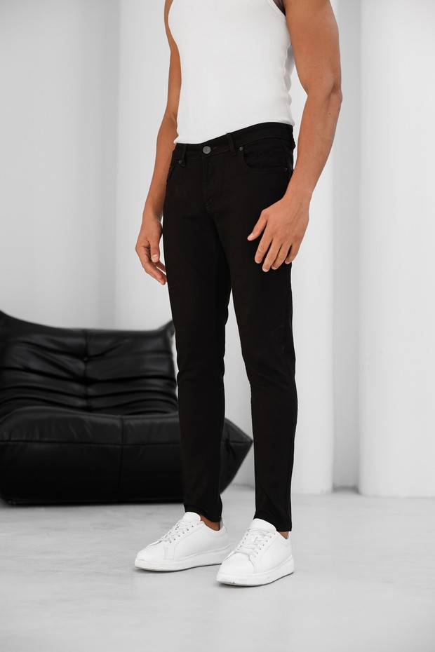 Modamesto Erkek Siyah Slim Fit Likralı Dar Paça Kot Pantolon görsel 7