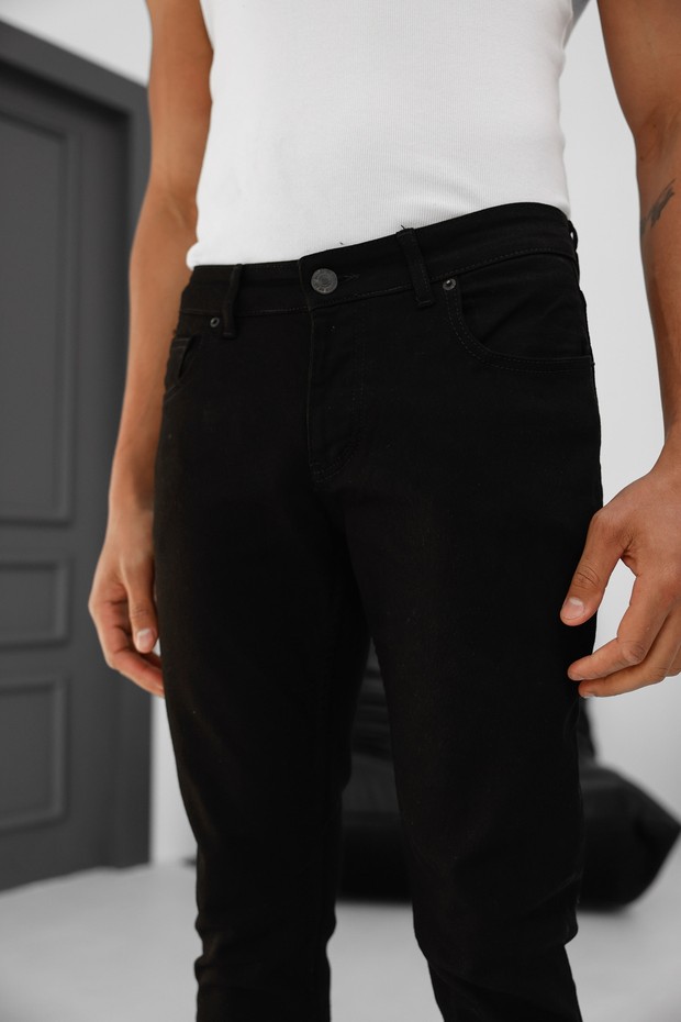 Modamesto Erkek Siyah Slim Fit Likralı Dar Paça Kot Pantolon görsel 8